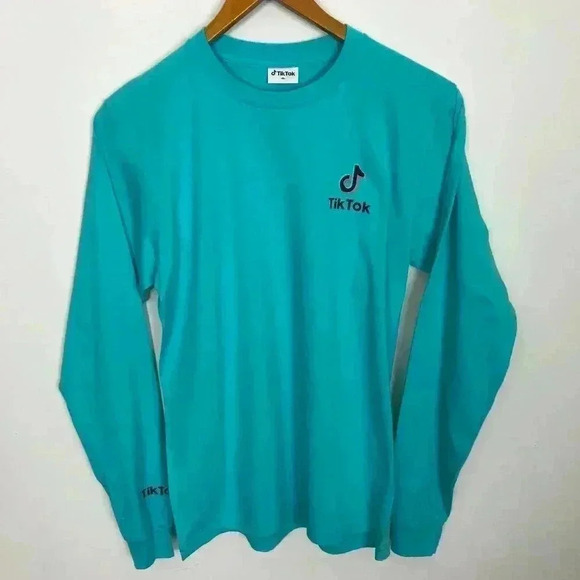 Tik Tok Unisex Blue Teal M Long Sleeve Pullover - Picture 2 of 6